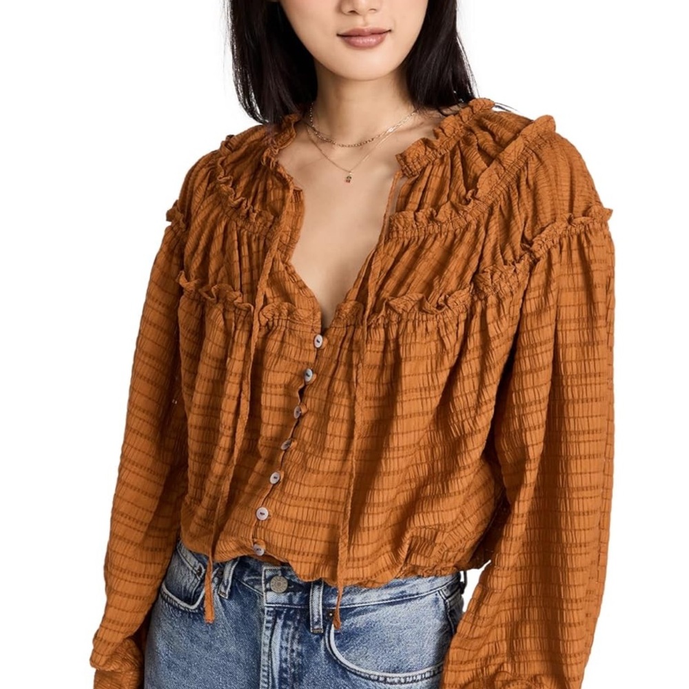 Free People Women's Hailey Blouse, Glazed Ginger, Orange, M